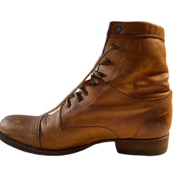Frye Cognac Soft Leather Lace Up Boots w/ Rubber Grip Added to Sole - Picture 11 of 15